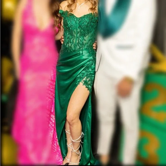 slim fit dress slacks Emerald Green Strapless Prom Dress with Beaded Corset and Slit – SS089 –  Viniodress